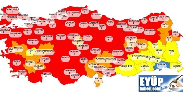 Türkiye'de 58 il Çok Tehlikeli Kırmızı katagöride